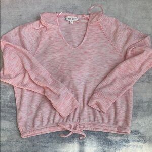 Pink Rose Orange Long Sleeve Tie Front Hoodie